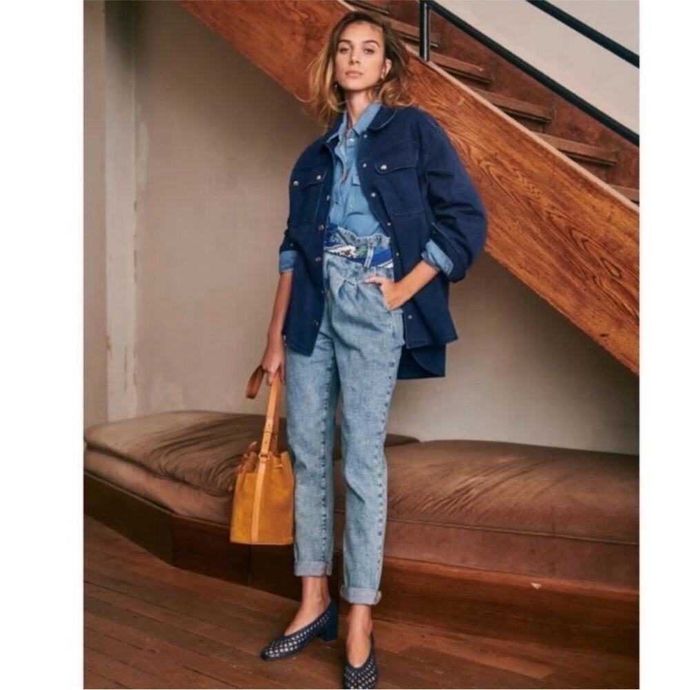 Sezane Austin trouser pants in Bleached Blue Belted Tapered Jeans 34 / US 2 - Picture 2 of 10